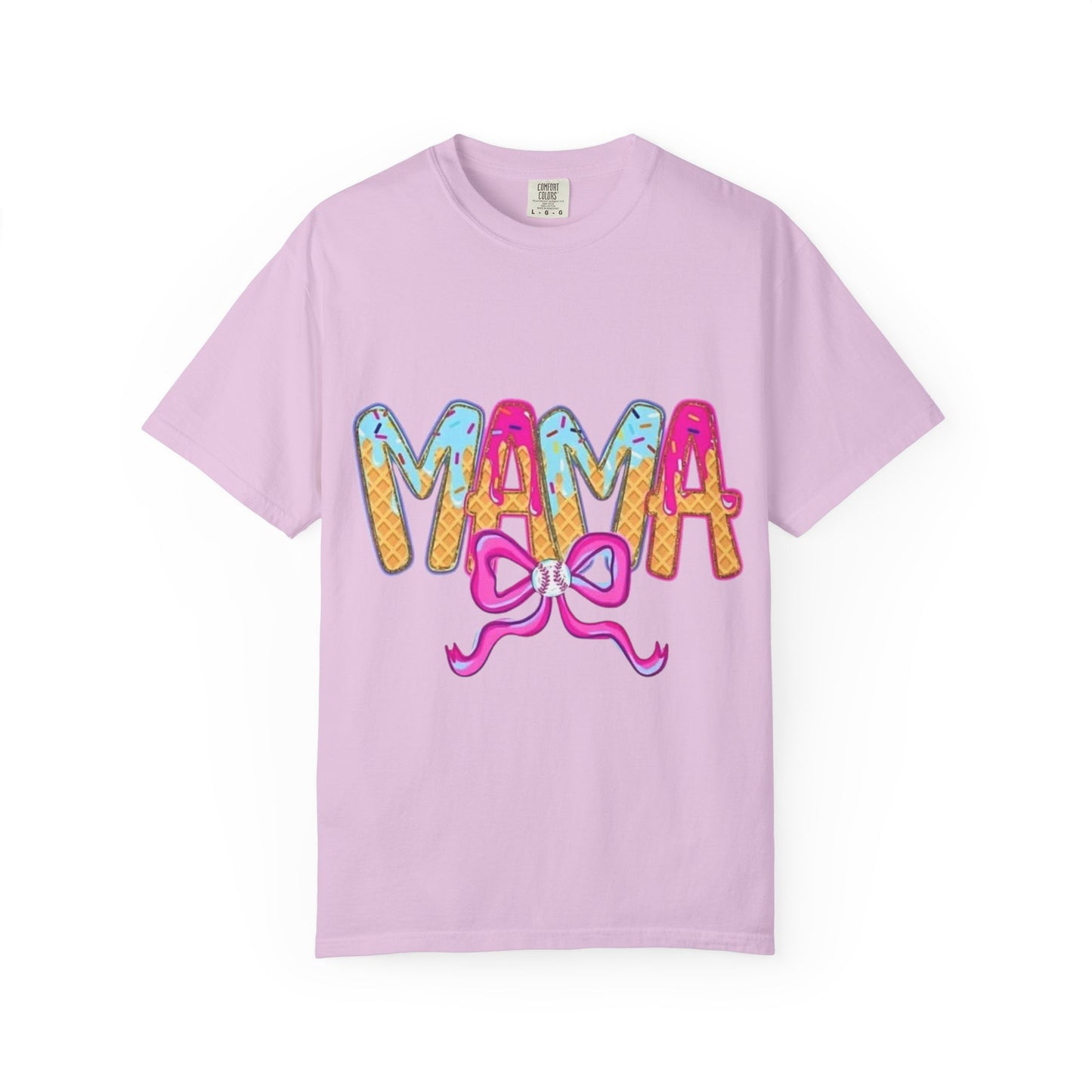 Mama Graphic T-Shirt — Colorful Drip Lettering with Bow