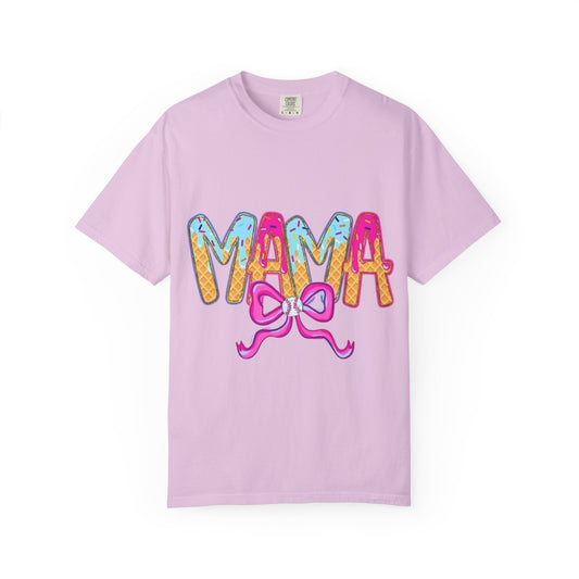 Mama Graphic T-Shirt — Colorful Drip Lettering with Bow