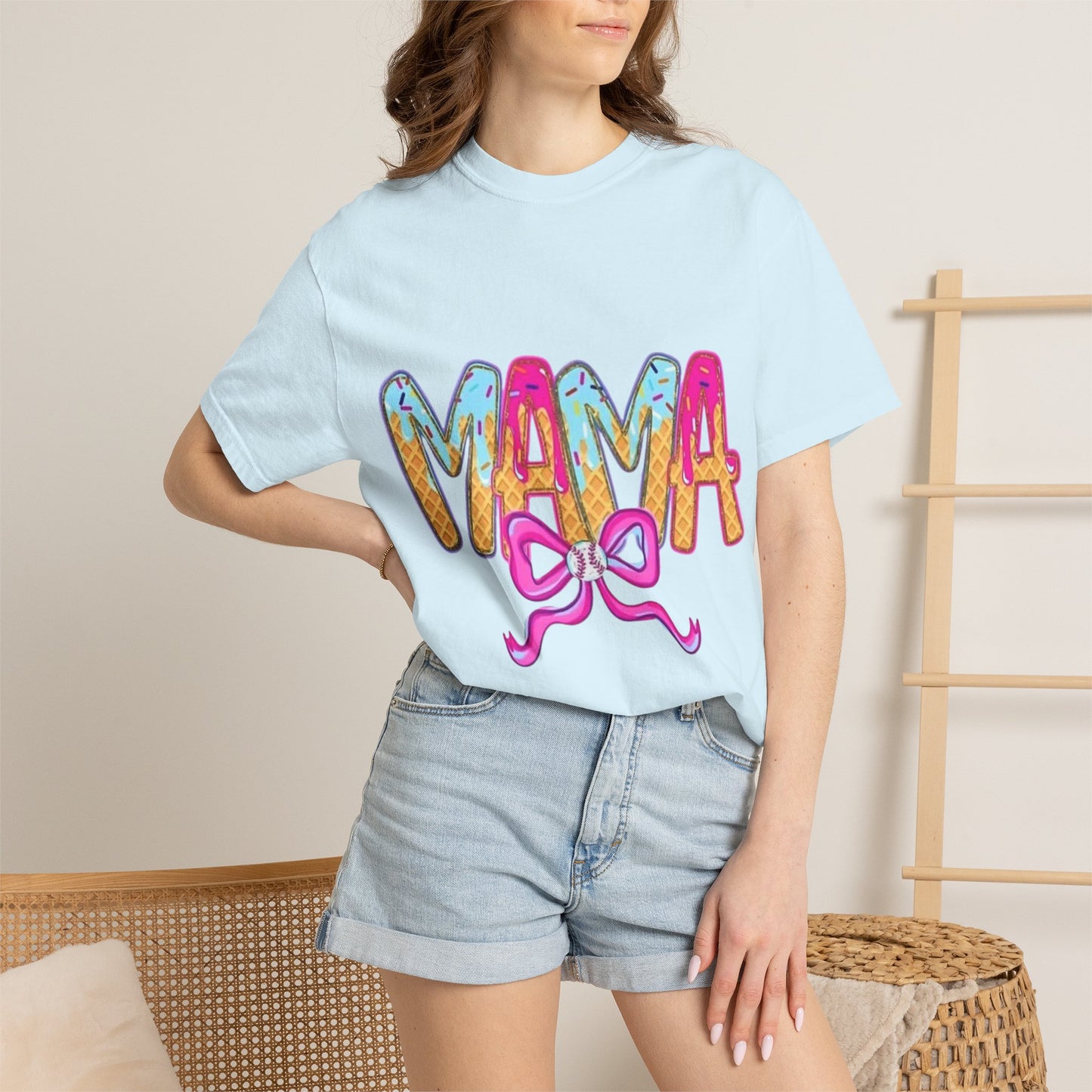 Mama Colorful Drip Graphic T-Shirt — Cute Pink Bow Mom Tee