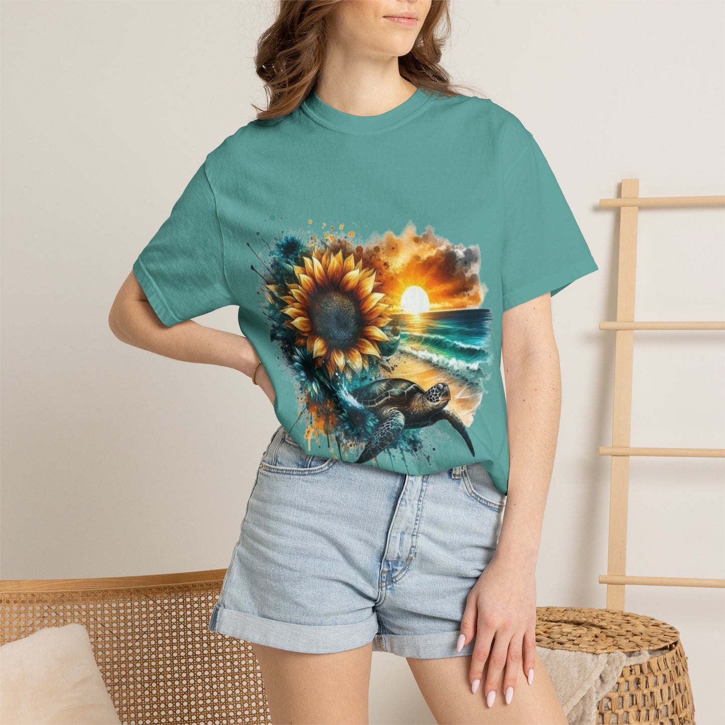 Sunflower Sea Turtle Sunset T-Shirt
