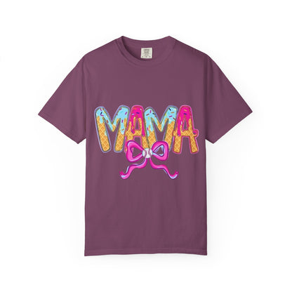 Mama Colorful Drip Graphic T-Shirt — Cute Pink Bow Mom Tee