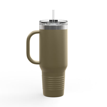 40oz Insulated Travel Mug — Funny Floral Chicken "I May Look Calm..." Design