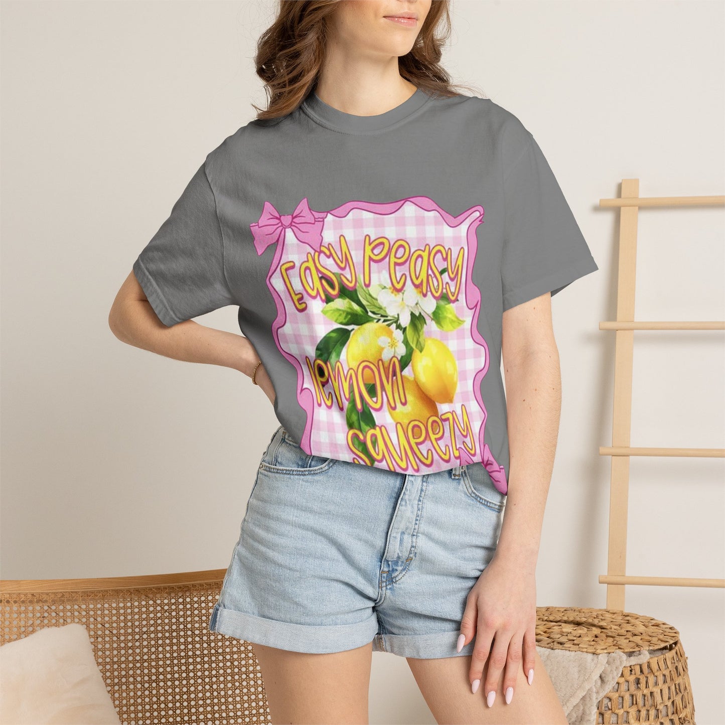 Easy Peasy Lemon Squeezy T-Shirt — Retro Pink Gingham Lemon Graphic