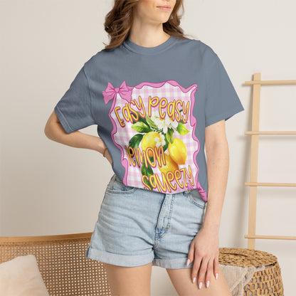 Easy Peasy Lemon Squeezy T-Shirt — Retro Pink Gingham Lemon Graphic