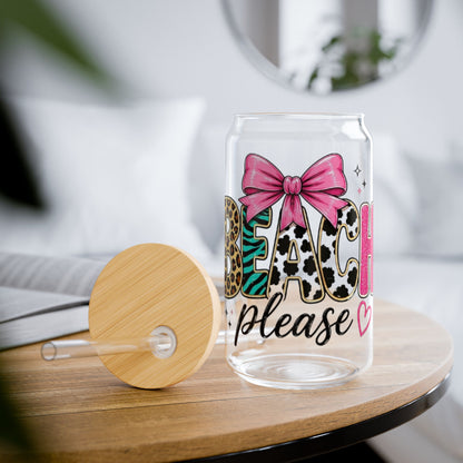 Beach Please 16oz Sipper Glass with Leopard & Bow Design