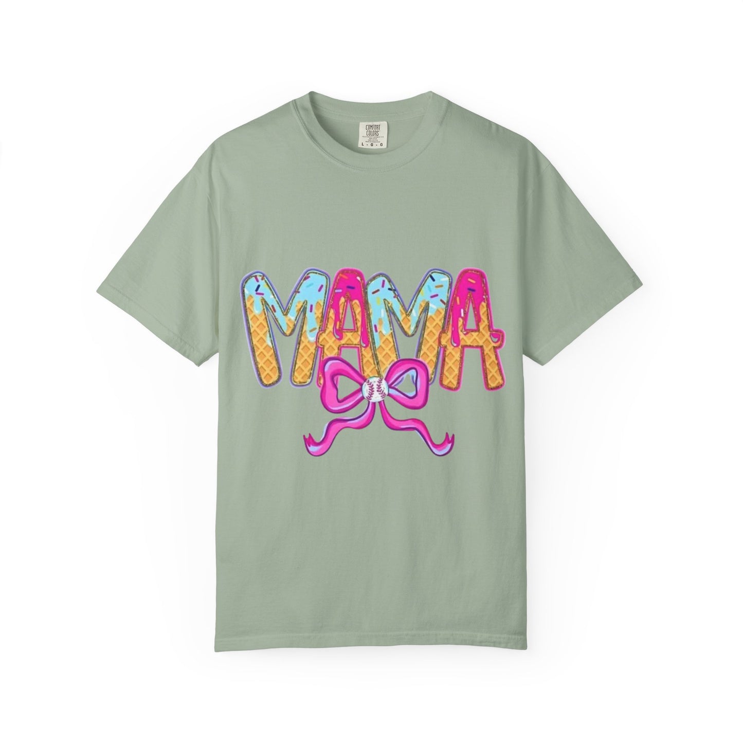 Mama Colorful Drip Graphic T-Shirt — Cute Pink Bow Mom Tee