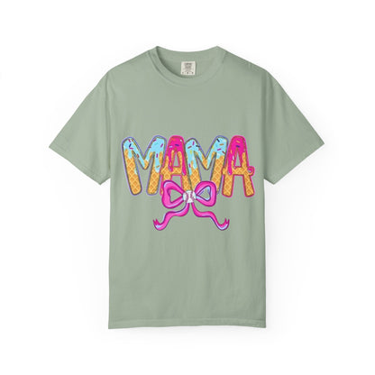 Mama Colorful Drip Graphic T-Shirt — Cute Pink Bow Mom Tee