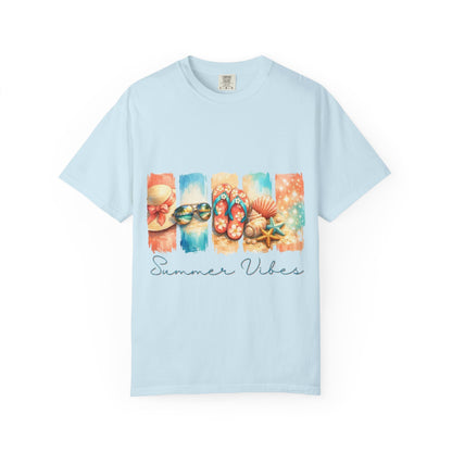 Summer Vibes T-Shirt — Beach Flip-Flops & Shells Graphic Tee
