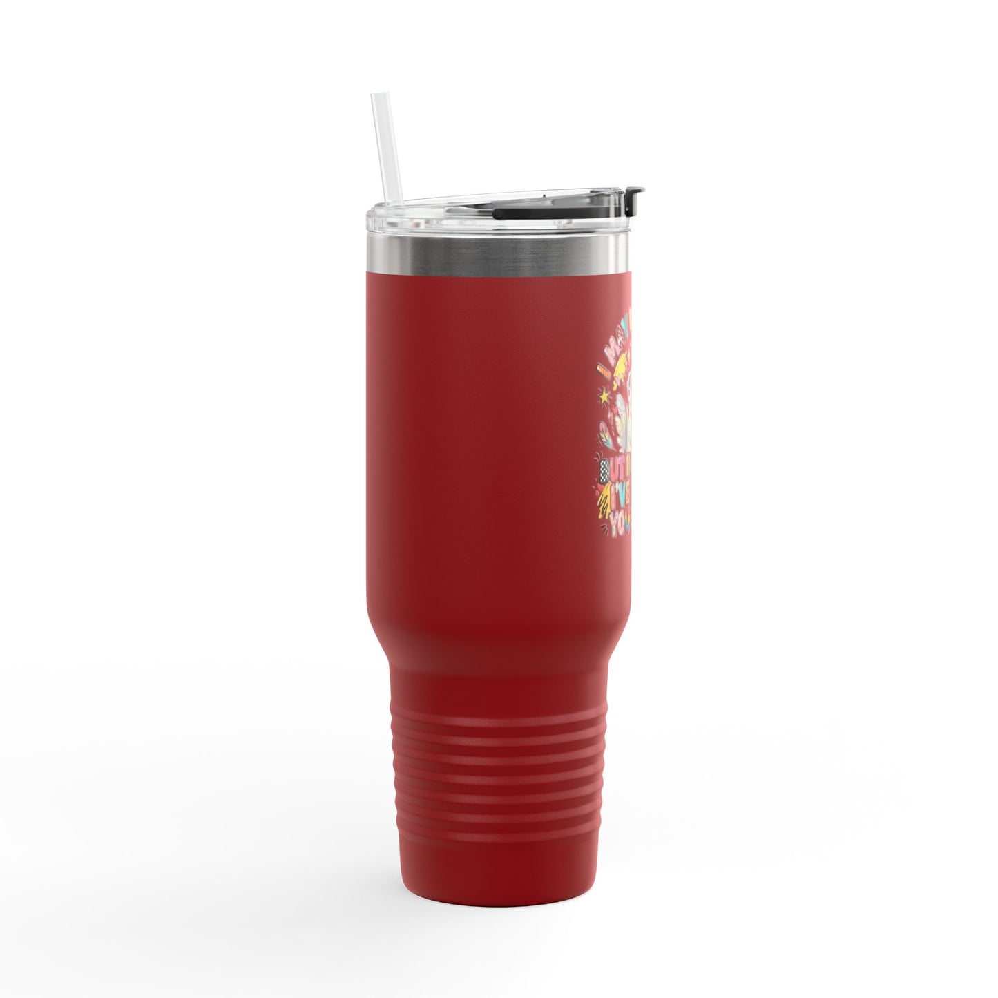 40oz Insulated Travel Mug — Funny Floral Chicken "I May Look Calm..." Design
