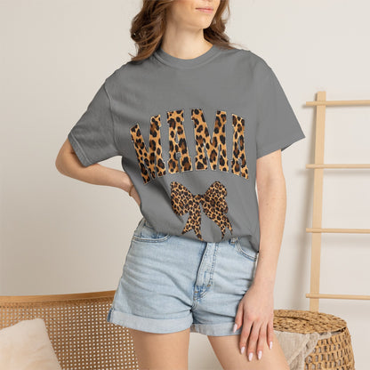 Mama Leopard Print T-Shirt — Cheeta Bow Graphic Tee for Moms