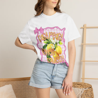 Easy Peasy Lemon Squeezy T-Shirt — Retro Pink Gingham Lemon Graphic