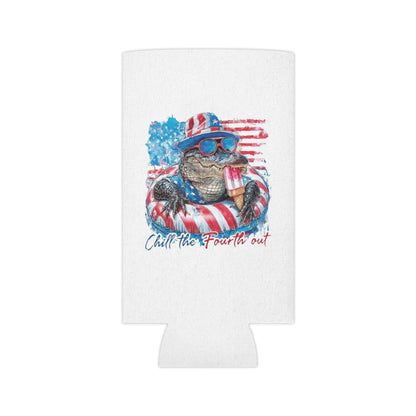 Patriotic Gator Can Cooler — "Chill the Fourth Out" 4th of July Drink Koozie