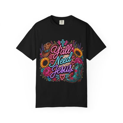 Y'all Need Jesus T-Shirt — Floral Cowboy Boot Christian Graphic Tee