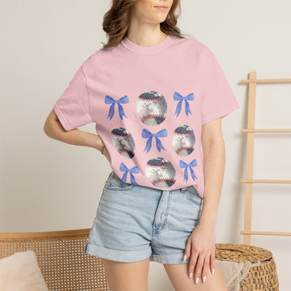 Baseball Bow Pattern T-Shirt — Cute Sports Graphic Tee