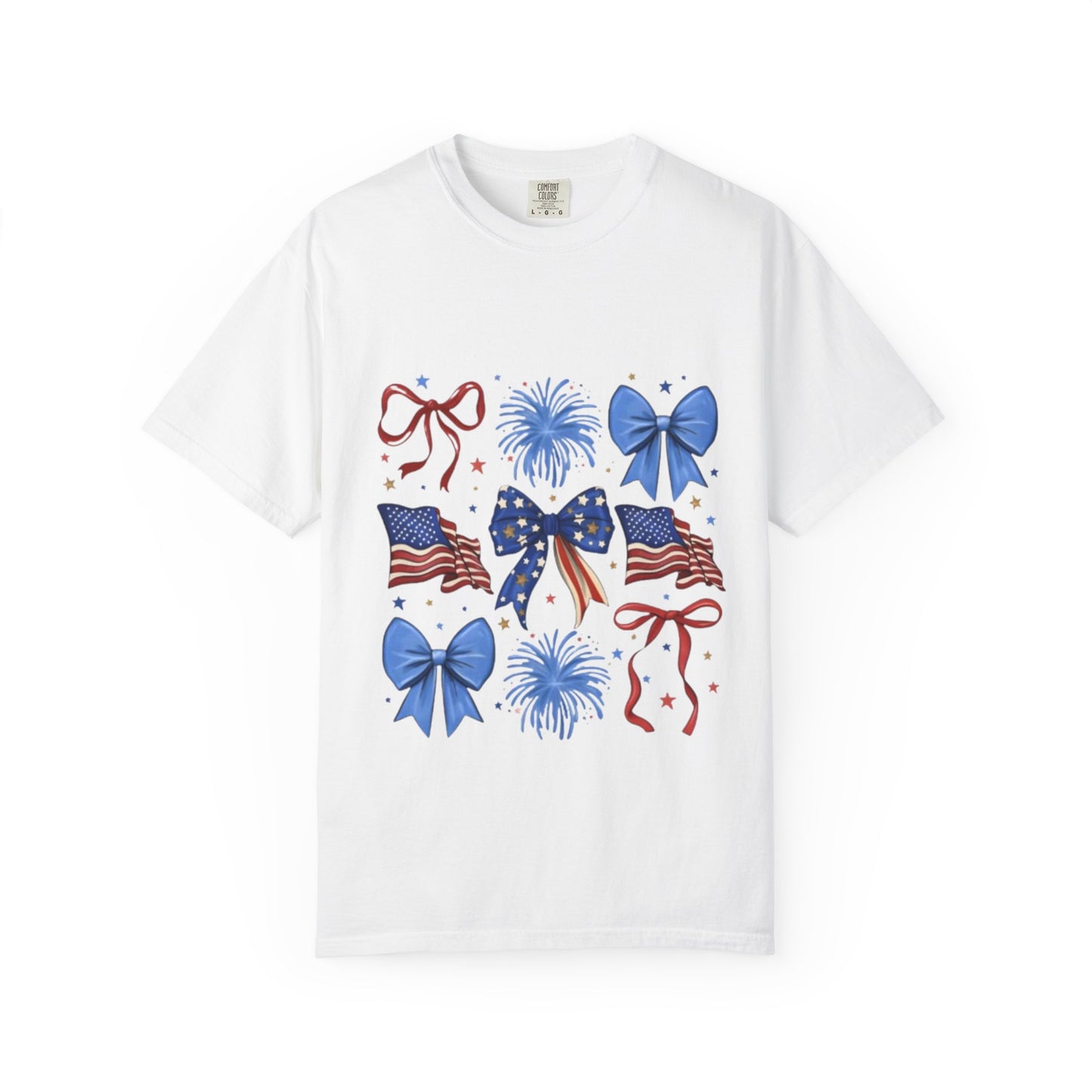 Patriotic Bows T-Shirt — American Flag & Fireworks 4th of July Tee
