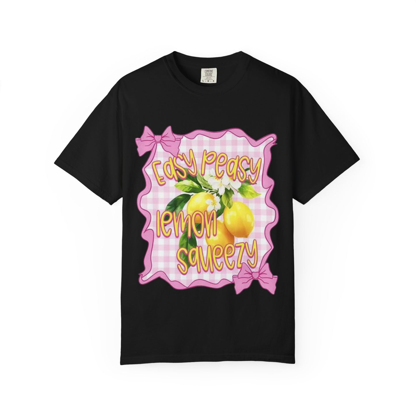 Easy Peasy Lemon Squeezy T-Shirt — Retro Pink Gingham Lemon Graphic