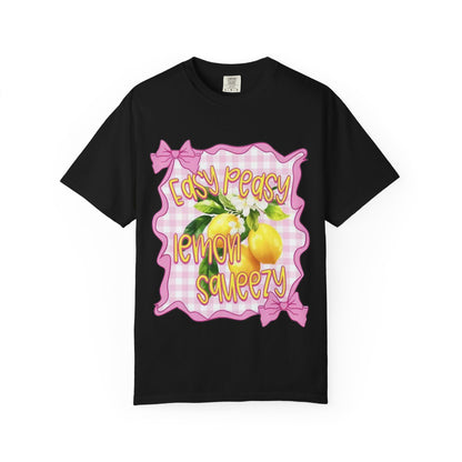 Easy Peasy Lemon Squeezy T-Shirt — Retro Pink Gingham Lemon Graphic