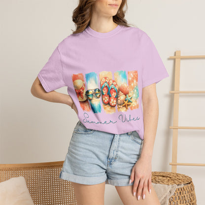 Summer Vibes T-Shirt — Beach Flip-Flops & Shells Graphic Tee