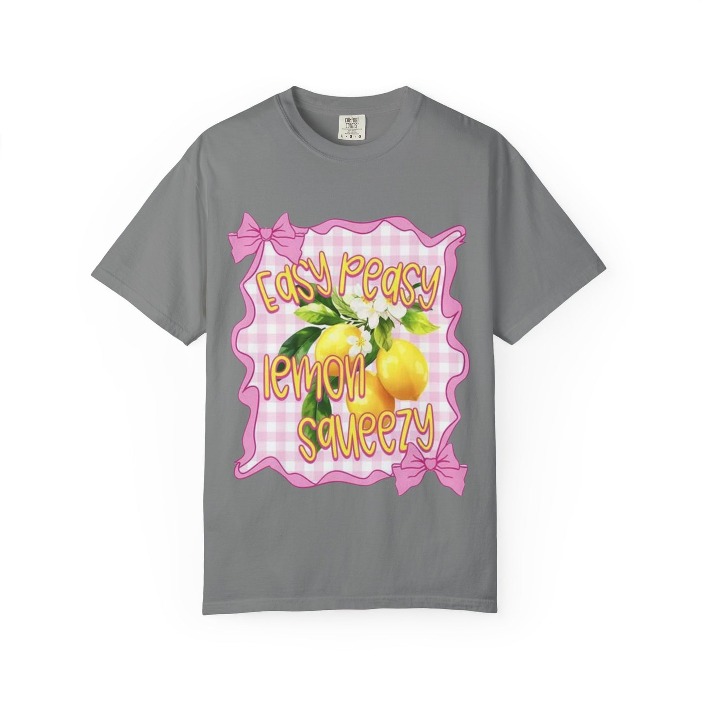 Easy Peasy Lemon Squeezy T-Shirt — Retro Pink Gingham Lemon Graphic