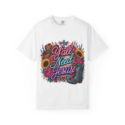 Y'all Need Jesus T-Shirt — Floral Cowboy Boot Christian Graphic Tee