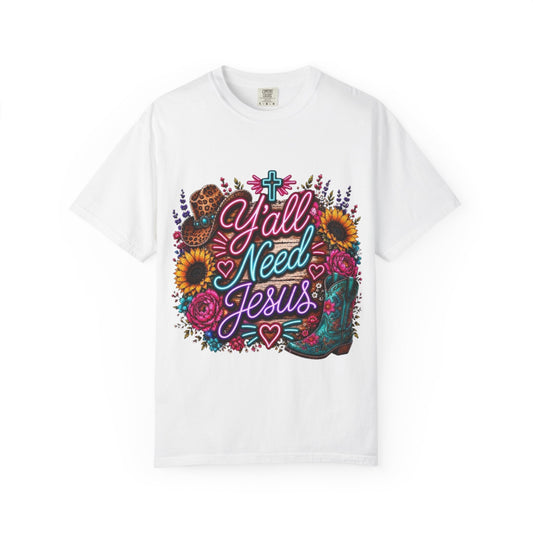 Y'all Need Jesus T-Shirt — Floral Cowboy Boot Christian Graphic Tee