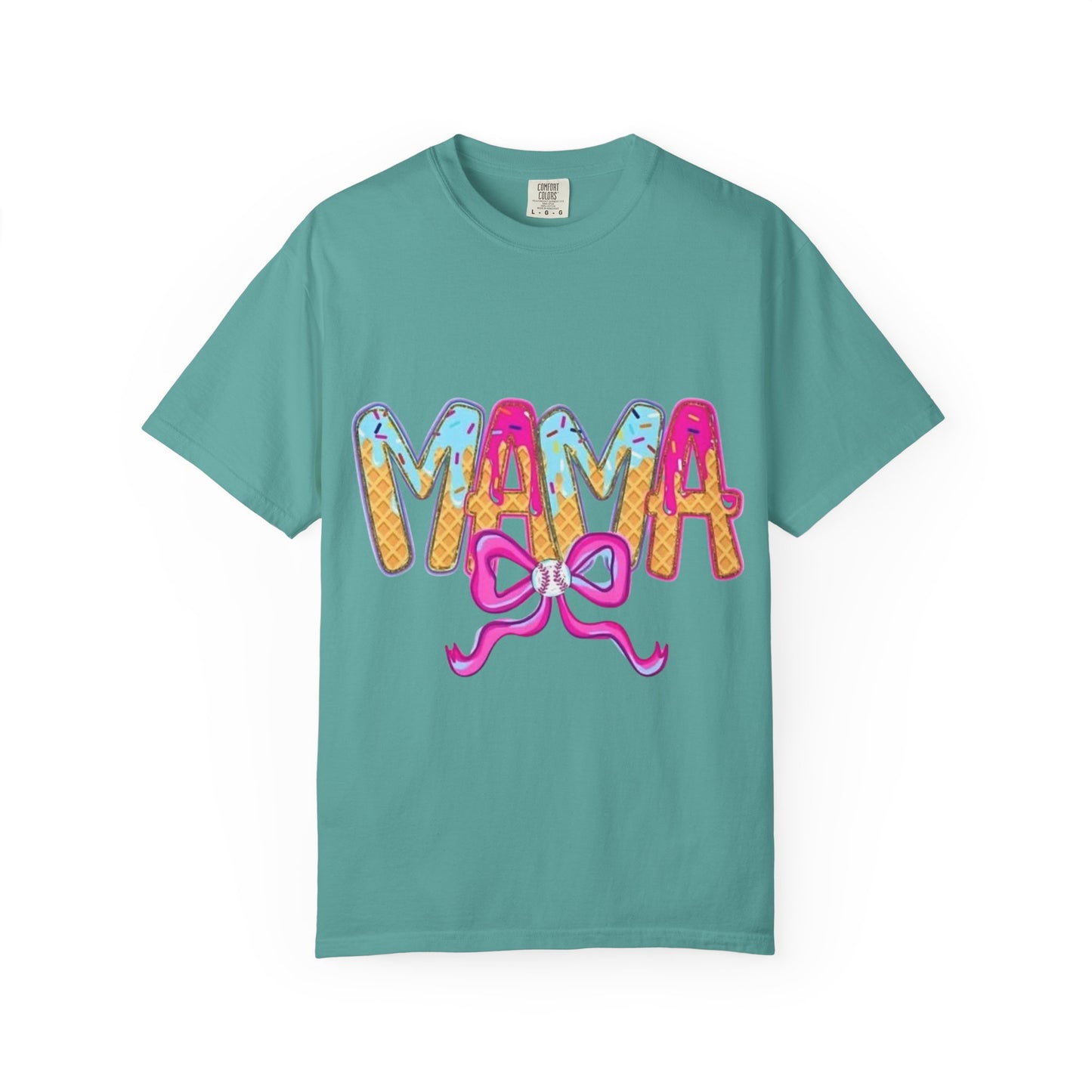 Mama Graphic T-Shirt — Colorful Drip Lettering with Bow