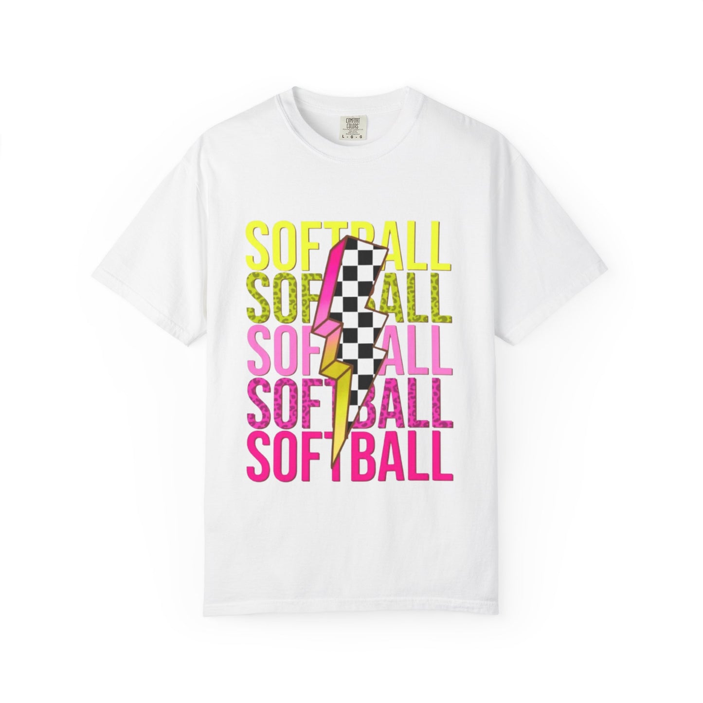 Softball Lightning Tee — Checkerboard Bolt Graphic Softball T‑Shirt