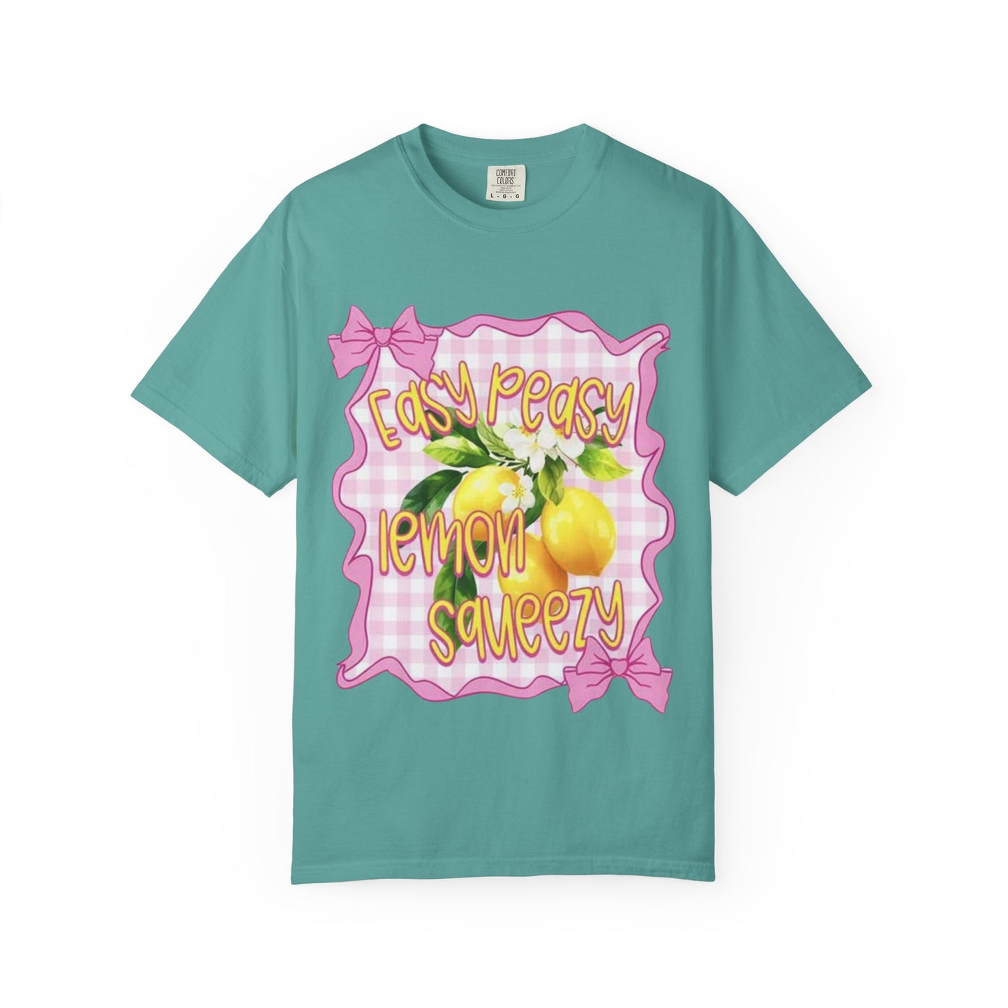 Easy Peasy Lemon Squeezy T-Shirt — Retro Pink Gingham Lemon Graphic