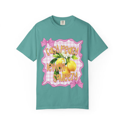 Easy Peasy Lemon Squeezy T-Shirt — Retro Pink Gingham Lemon Graphic