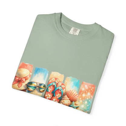 Summer Vibes T-Shirt — Beach Flip-Flops & Shells Graphic Tee