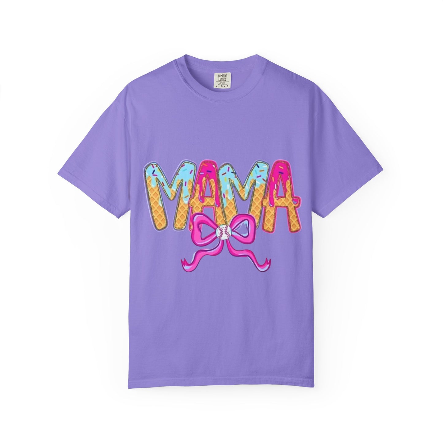 Mama Colorful Drip Graphic T-Shirt — Cute Pink Bow Mom Tee