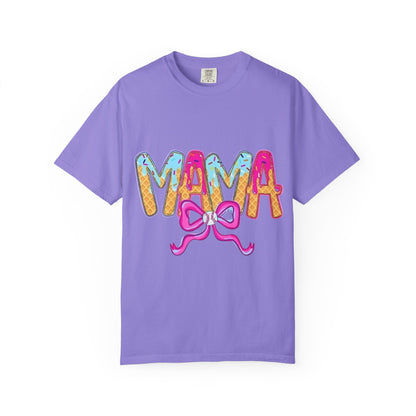 Mama Colorful Drip Graphic T-Shirt — Cute Pink Bow Mom Tee