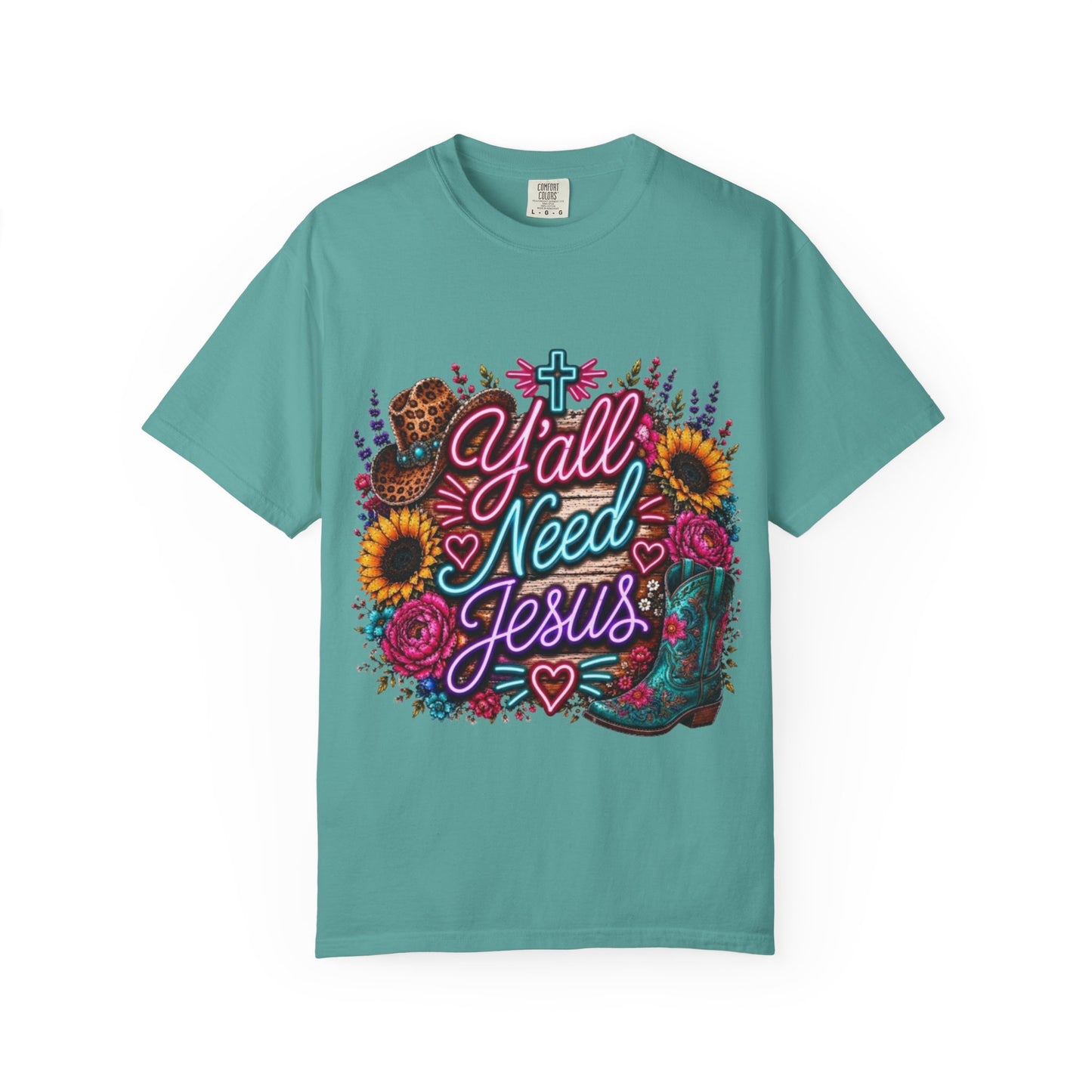 Y'all Need Jesus T-Shirt — Floral Cowboy Boot Christian Graphic Tee