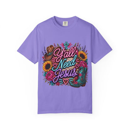 Y'all Need Jesus T-Shirt — Floral Cowboy Boot Christian Graphic Tee