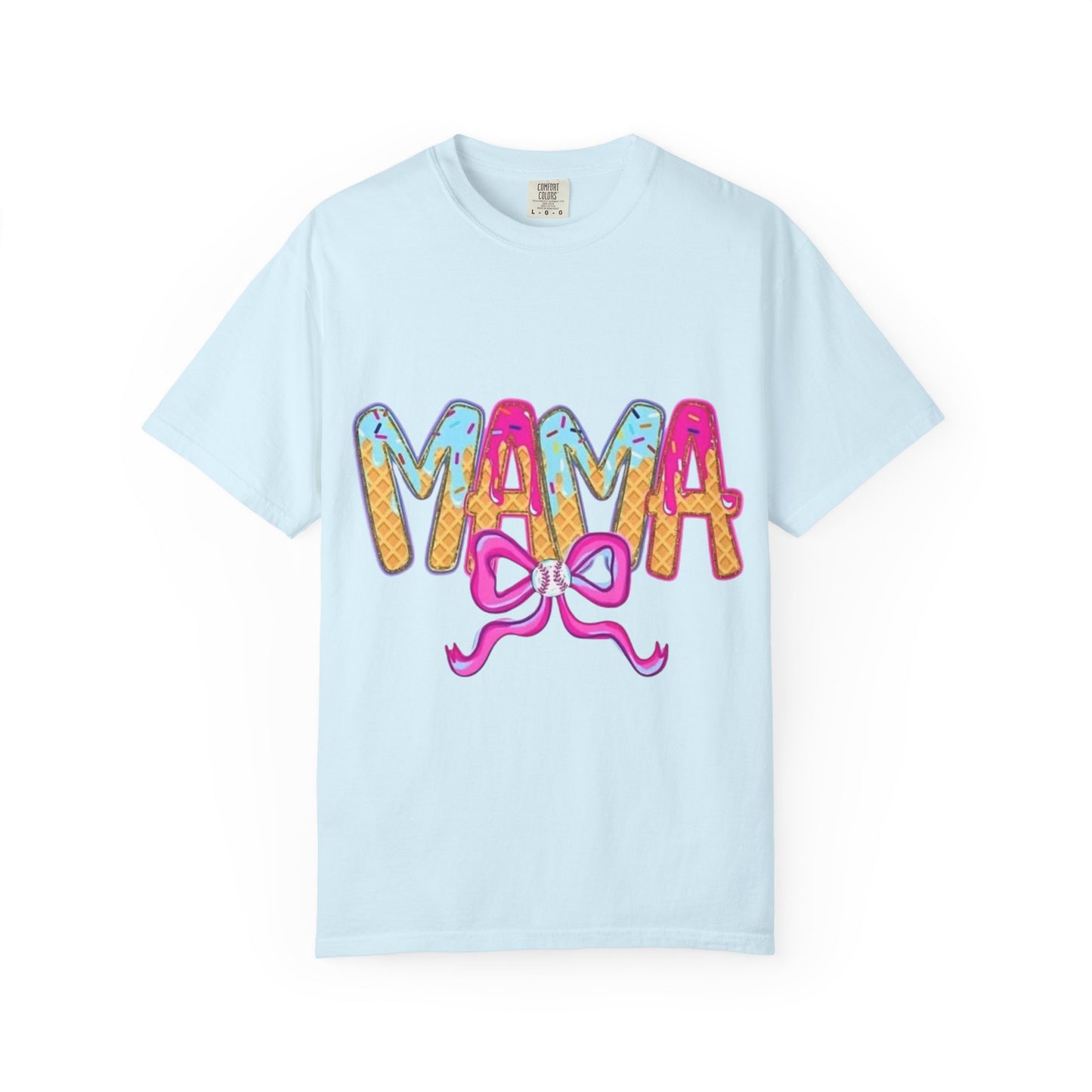 Mama Graphic T-Shirt — Colorful Drip Lettering with Bow