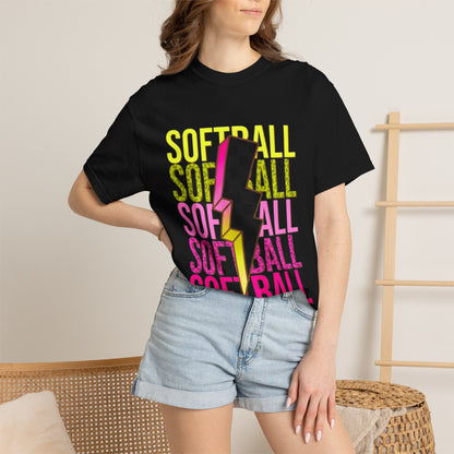 Softball Lightning Tee — Checkerboard Bolt Graphic Softball T‑Shirt