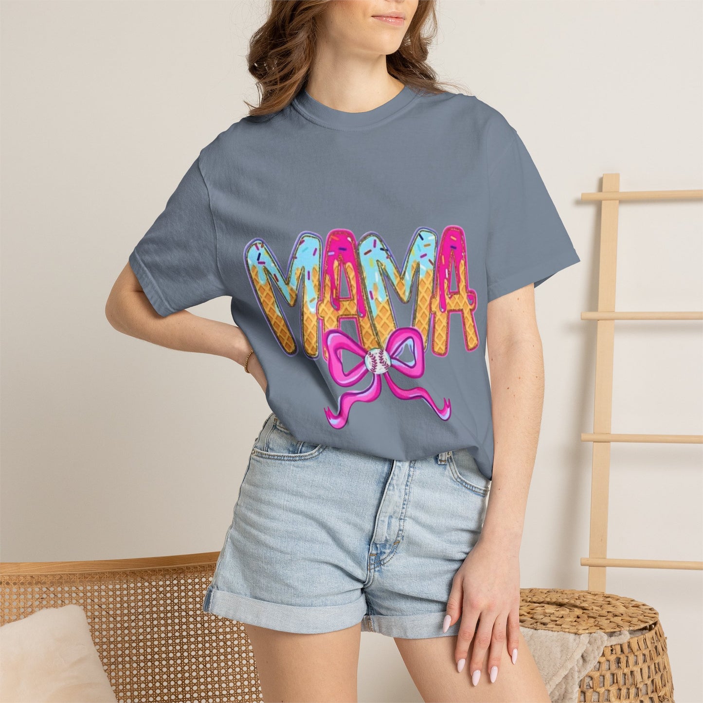 Mama Colorful Drip Graphic T-Shirt — Cute Pink Bow Mom Tee