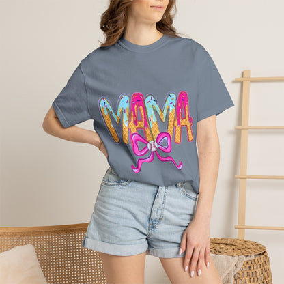 Mama Colorful Drip Graphic T-Shirt — Cute Pink Bow Mom Tee