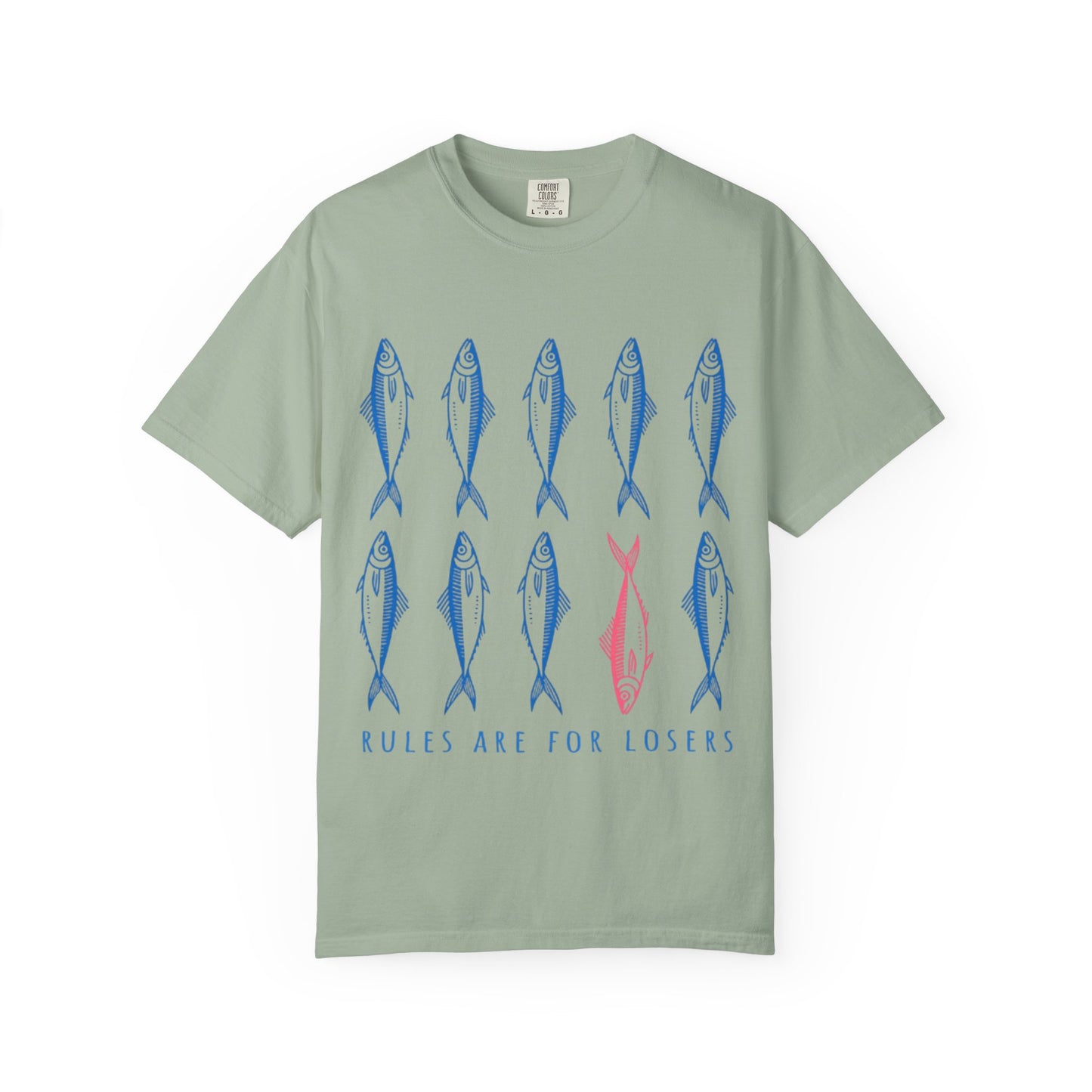 T-Shirt “Rules Are for Losers” Mackerel Print —