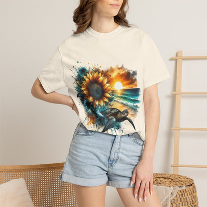 Sunflower Sea Turtle Sunset T-Shirt