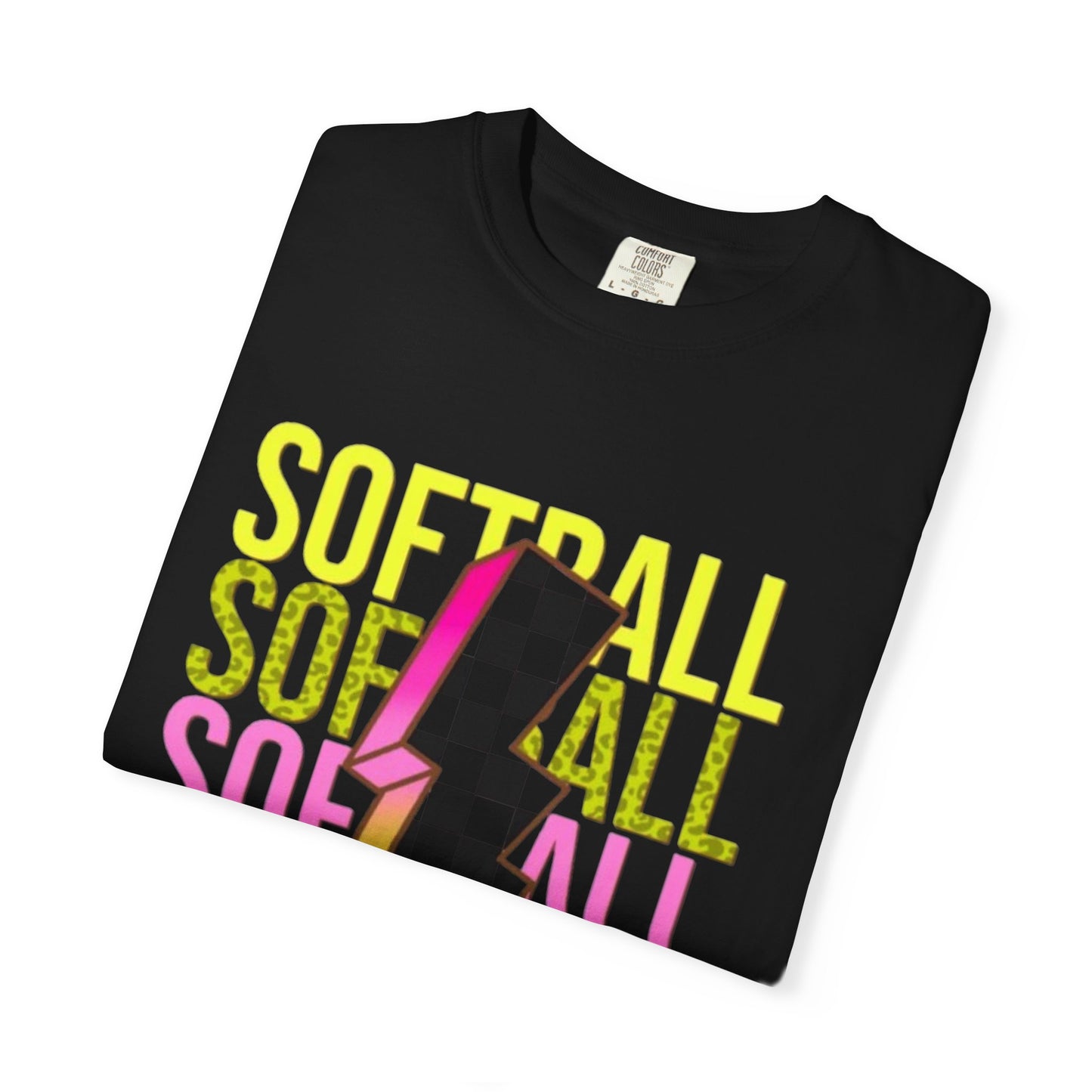 Softball Lightning Tee — Checkerboard Bolt Graphic Softball T‑Shirt