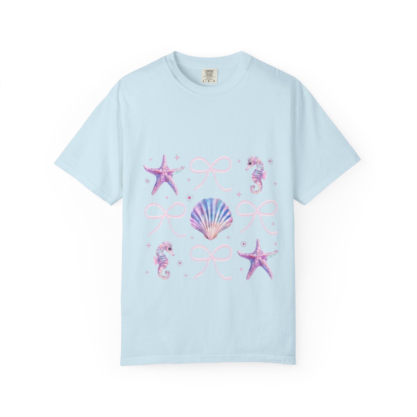 Seaside Shells Graphic T-Shirt — Pastel Starfish & Seahorse