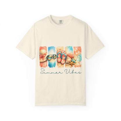 Summer Vibes T-Shirt — Beach Flip-Flops & Shells Graphic Tee