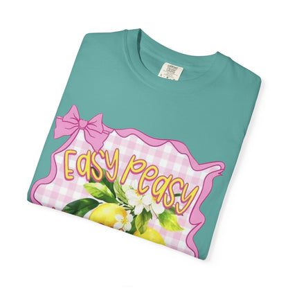 Easy Peasy Lemon Squeezy T-Shirt — Retro Pink Gingham Lemon Graphic
