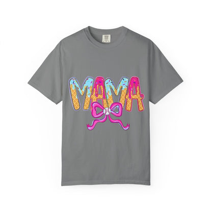 Mama Colorful Drip Graphic T-Shirt — Cute Pink Bow Mom Tee