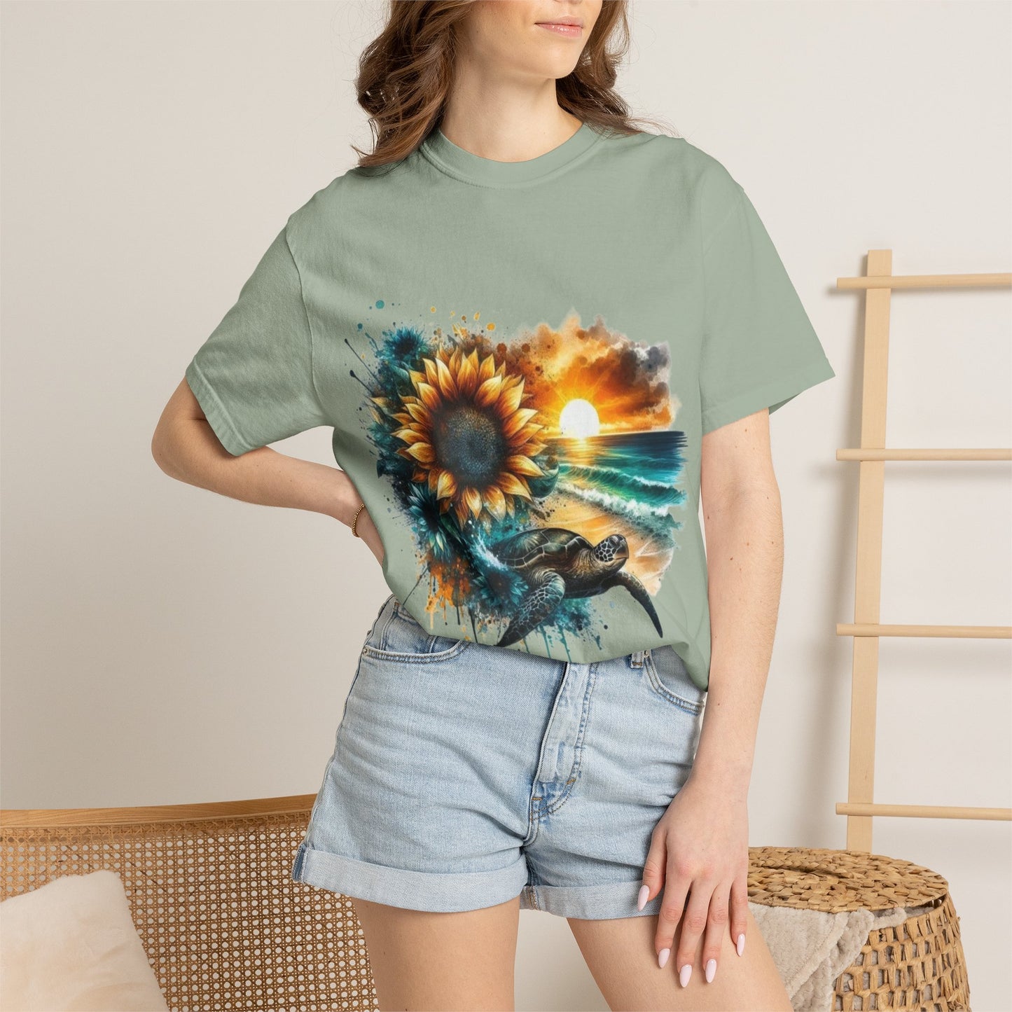 Sunflower Sea Turtle Sunset T-Shirt