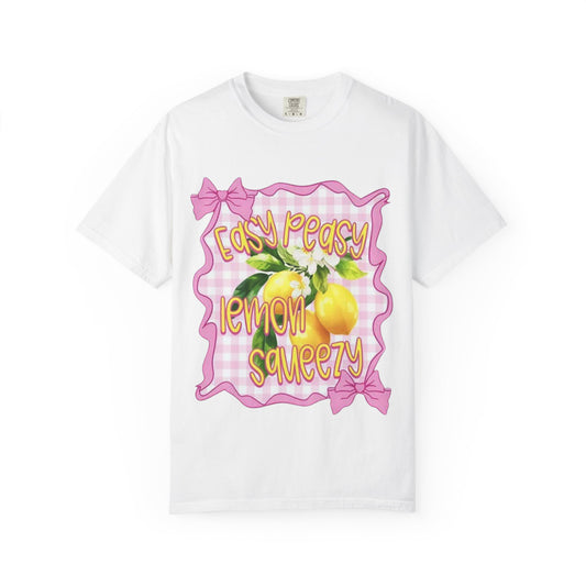 Easy Peasy Lemon Squeezy T-Shirt — Retro Pink Gingham Lemon Graphic