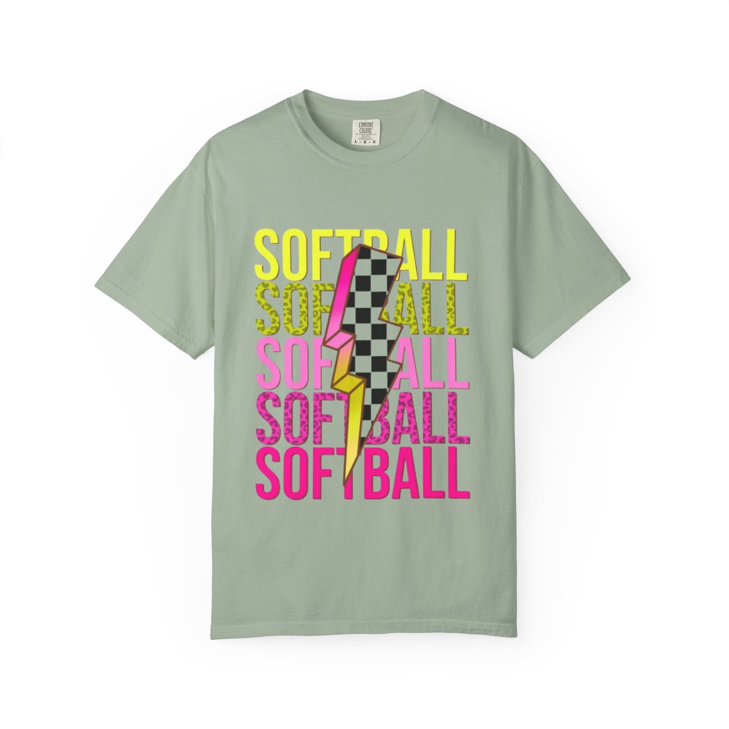 Softball Lightning Tee — Checkerboard Bolt Graphic Softball T‑Shirt