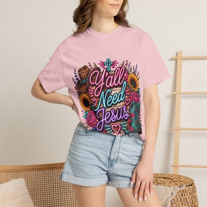 Y'all Need Jesus T-Shirt — Floral Cowboy Boot Christian Graphic Tee