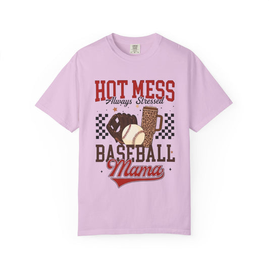 Baseball Mama T‑Shirt – "Hot Mess, Always Stressed" Mom Tee